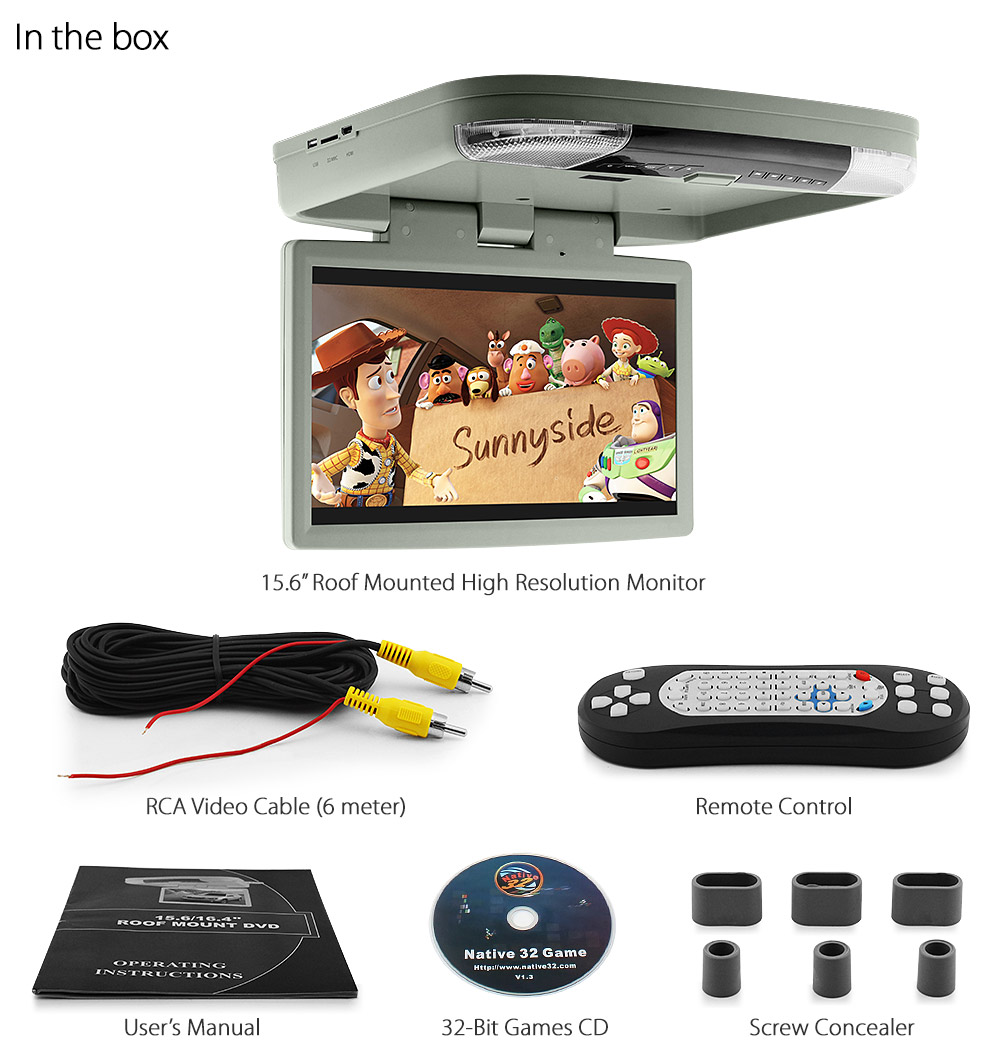 15 6 Dvd Player Hdmi Roof Mount In Car Flip Down Monitor 12v 24v