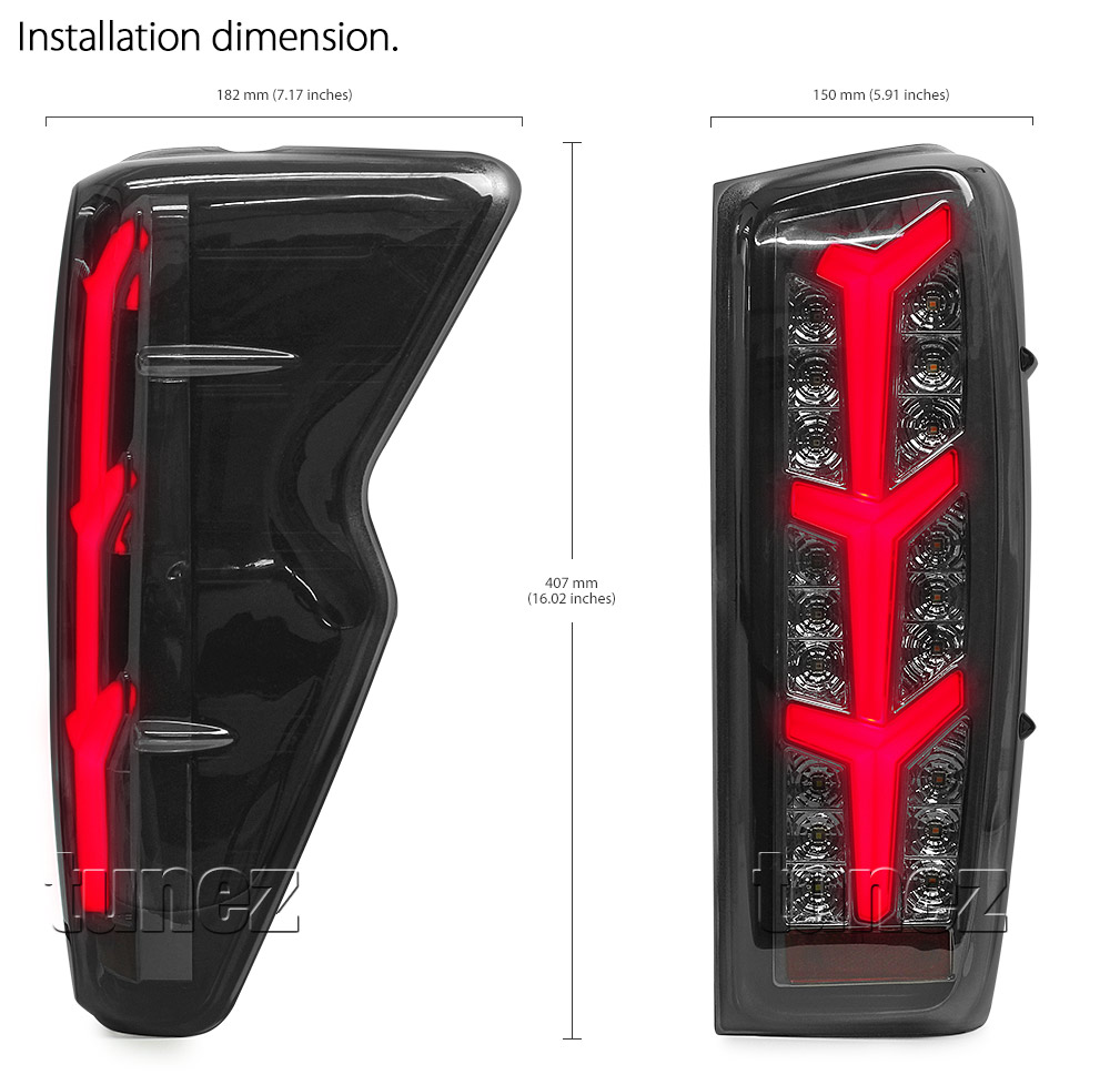 RLDM03 Isuzu D-Max Dmax 3rd Generation Gen Mk3 2021 2022 2023 2024 2025 LS-M LSM LS-U LSU SX High Terrain X-Terrain Aventador Lamborghini Edition Version Smoke Smoked Sequential Turn Signal Replacement OEM Standard Original Replace A Pair Set Left Right Side LH RH ABS Back Rear Tail Light Tail Lamp Head Taillights LED Bulb Type Aftermarket