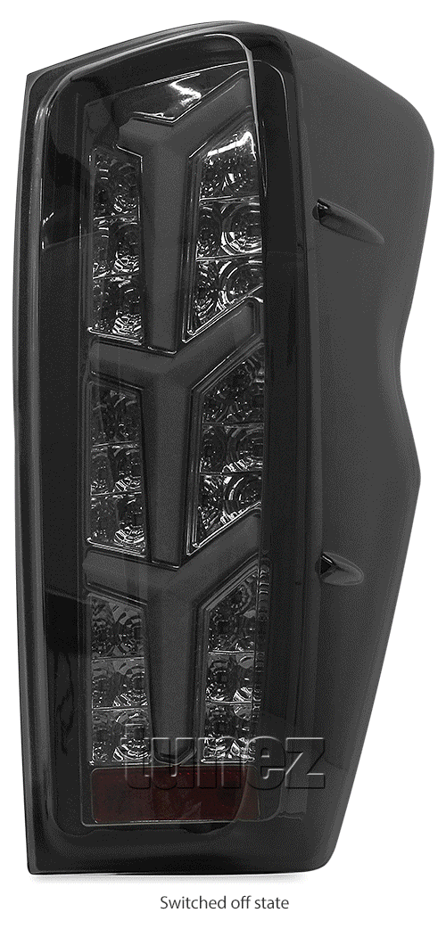 RLDM03 Isuzu D-Max Dmax 3rd Generation Gen Mk3 2021 2022 2023 2024 2025 LS-M LSM LS-U LSU SX High Terrain X-Terrain Aventador Lamborghini Edition Version Smoke Smoked Sequential Turn Signal Replacement OEM Standard Original Replace A Pair Set Left Right Side LH RH ABS Back Rear Tail Light Tail Lamp Head Taillights LED Bulb Type Aftermarket