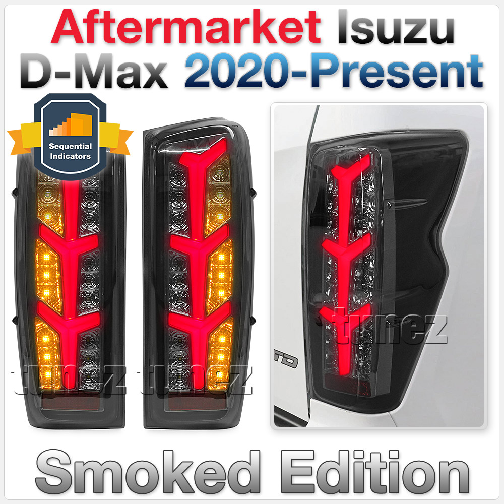 RLDM03 Isuzu D-Max Dmax 3rd Generation Gen Mk3 2021 2022 2023 2024 2025 LS-M LSM LS-U LSU SX High Terrain X-Terrain Aventador Lamborghini Edition Version Smoke Smoked Sequential Turn Signal Replacement OEM Standard Original Replace A Pair Set Left Right Side LH RH ABS Back Rear Tail Light Tail Lamp Head Taillights LED Bulb Type Aftermarket