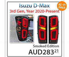 RLDM05 Isuzu D-Max Dmax 3rd Generation Gen Mk3 2021 2022 2023 2024 2025 LS-M LSM LS-U LSU SX High Terrain X-Terrain Standard Edition Version Smoke Smoked Sequential Turn Signal Replacement OEM Standard Original Replace A Pair Set Left Right Side LH RH ABS Back Rear Tail Light Tail Lamp Head Taillights LED Bulb Type Aftermarket