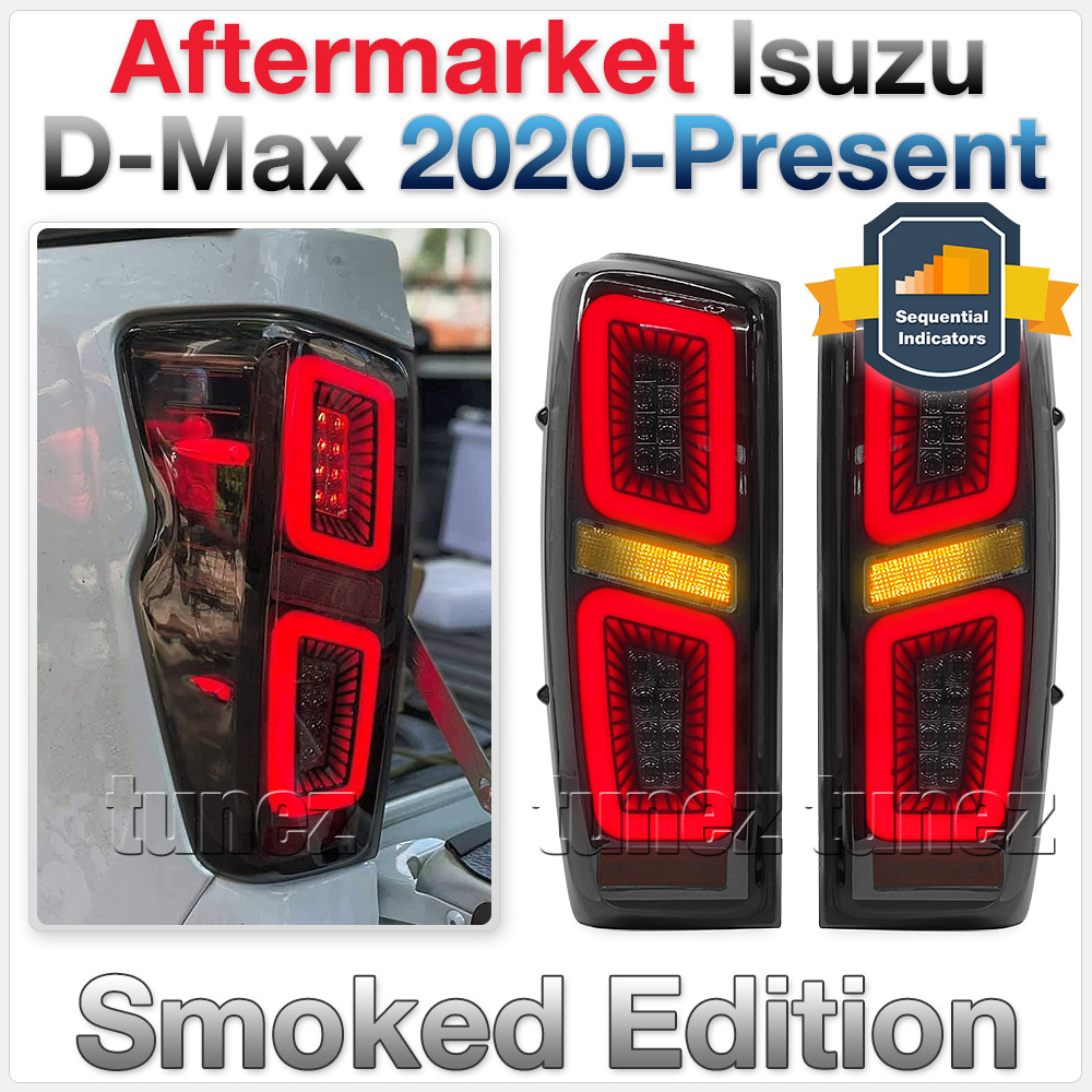 RLDM05 Isuzu D-Max Dmax 3rd Generation Gen Mk3 2021 2022 2023 2024 2025 LS-M LSM LS-U LSU SX High Terrain X-Terrain Standard Edition Version Smoke Smoked Sequential Turn Signal Replacement OEM Standard Original Replace A Pair Set Left Right Side LH RH ABS Back Rear Tail Light Tail Lamp Head Taillights LED Bulb Type Aftermarket