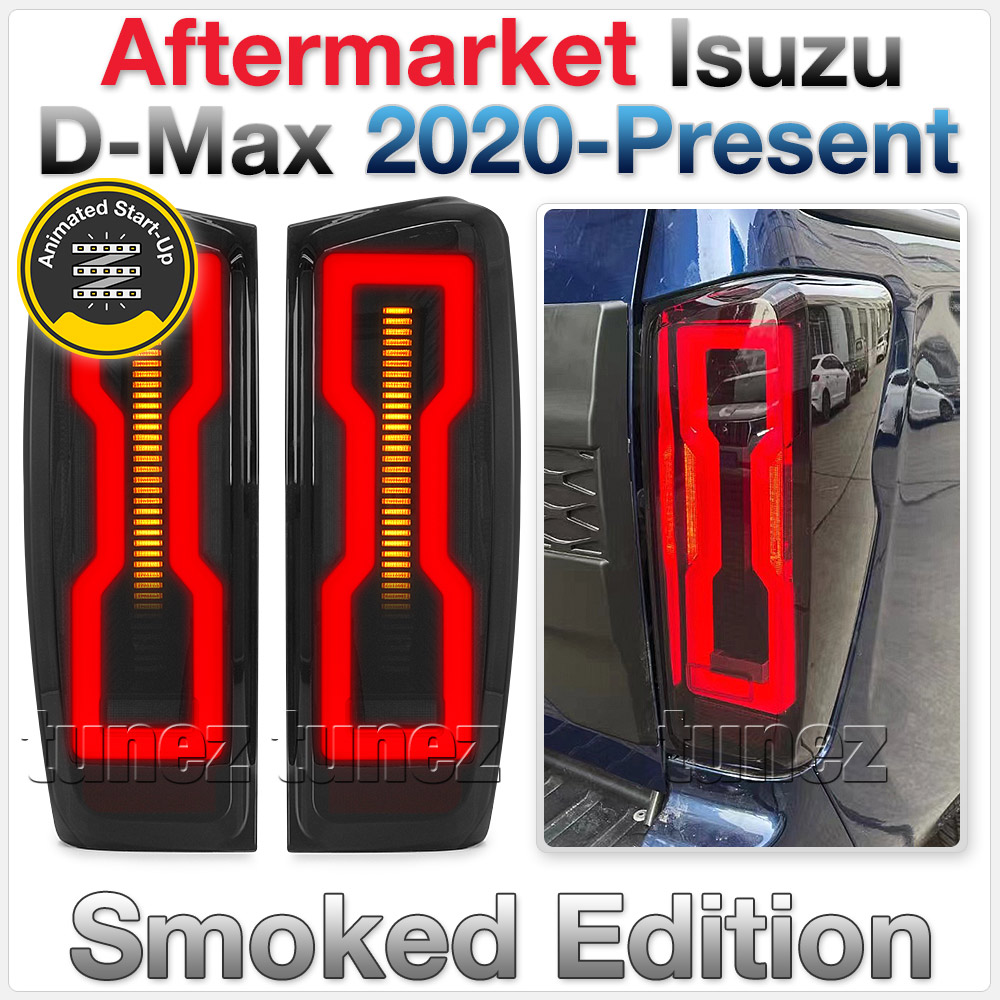 RLDM06 Isuzu D-Max Dmax 3rd Generation Gen Mk3 2021 2022 2023 2024 2025 LS-M LSM LS-U LSU SX High Terrain X-Terrain Thor Hammer Edition Version Smoke Smoked Sequential Turn Signal Replacement OEM Standard Original Replace A Pair Set Left Right Side LH RH ABS Back Rear Tail Light Tail Lamp Head Taillights LED Bulb Type Aftermarket Animated Startup Start