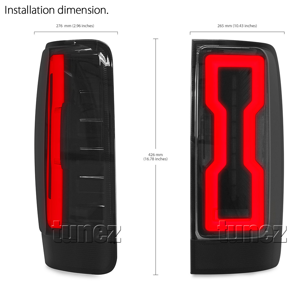 RLHC03 Holden Colorado Chevrolet Chevy Colorado Trim 2nd Generation Gen RG Mk1 Mk2 2012 2013 2014 2015 2016 2017 2018 2019 2020 LT LTZ LS LSX Z71 Land Rover Range Edition Version Smoke Smoked Sequential Turn Signal Replacement OEM Standard Original Replace A Pair Set Left Right Side LH RH ABS Back Rear Tail Light Tail Lamp Head Taillights LED Bulb Type Aftermarket