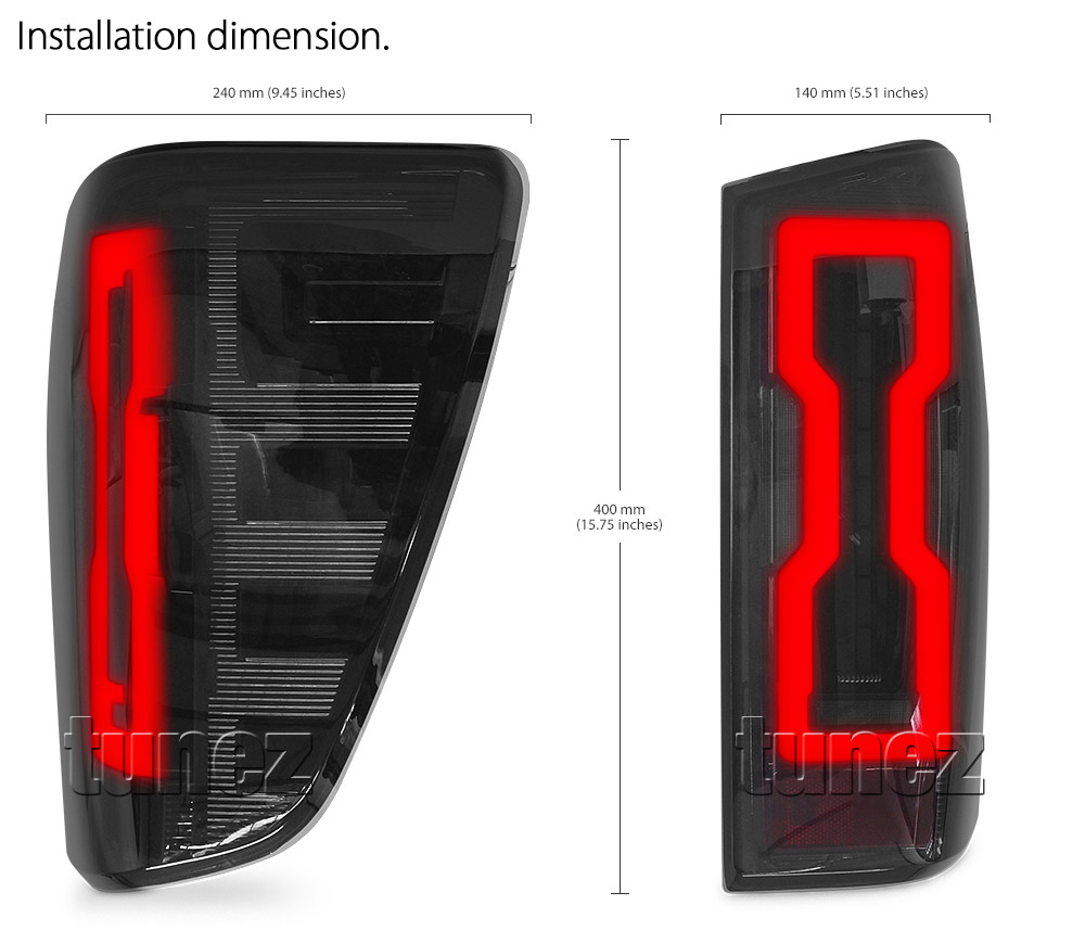 RLMB01 Mazda BT-50 BT50 TF Chassis Smoked Smoke Black Edition GT SP Thunder XS XT XTR 2019 2020 2021 2022 2023 2024 2025 Animated Start-Up Sequential Turn Signal Hammer Styled LED Tail Rear Lamp Lights For Car Autotunez Tunez Taillights Rear Light OEM Aftermarket Pair Set OEM Manufacturer Premier Series 1-Year 12-month Warranty Style Look