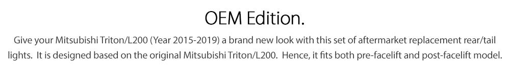 RLMT01 Mitsubishi Triton L200 Fiat Fullback MQ 5th Generation Gen Series GLX GLS GLX+ Blackline Exceed Barbarian Warrior Titan Challenger 2015 2016 2017 2018 2019 2020 Replacement OEM Standard Original Replace A Pair Set Left Right Side Lamp ABS Front Back Rear Tail Light Tail Lamp Head Light Headlight Taillights UK United Kingdom USA Australia Europe Set Kit For Car Aftermarket
