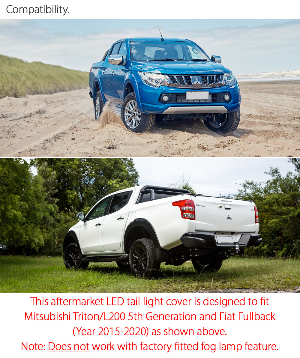 RLMT03 Mitsubishi Triton L200 Fiat Fullback MQ 5th Generation Gen Series GLX GLS GLX+ Blackline Exceed Barbarian Warrior Titan Challenger 2015 2016 2017 2018 2019 Styled Three LED Tail Rear Lamp Lights For Car Autotunez Tunez Taillights Rear Light OEM Aftermarket Pair Set Turn Signal Sequential Indicators OEM Manufacturer Premier Series 1-Year 12-month Warranty Style Look