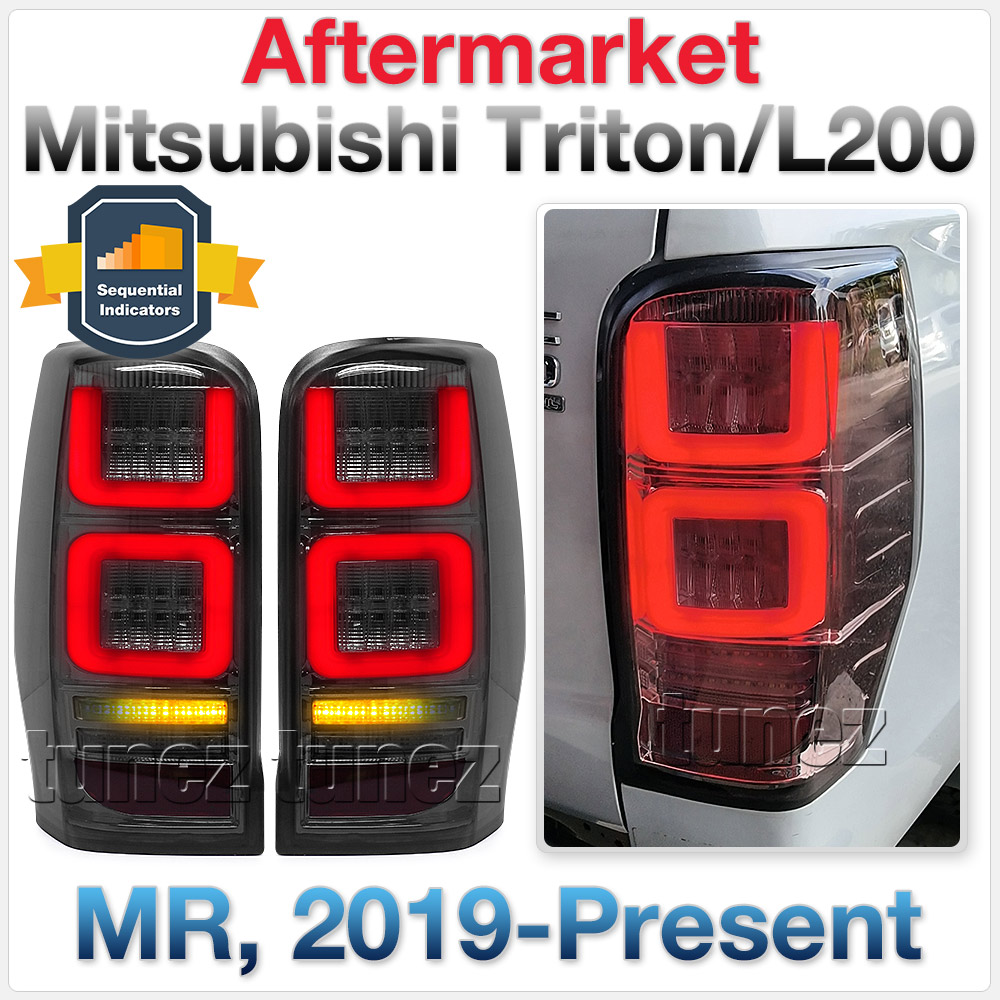 RLMT05 Mitsubishi Triton L200 Strada Fiat Fullback MR 5th Generation Gen Series GLX GLS GLX+ Blackline Exceed Barbarian Warrior Titan Challenger 2019 2020 2021 2022 Styled Three LED Tail Rear Lamp Lights For Car Autotunez Tunez Taillights Rear Light OEM Aftermarket Pair Set Turn Signal Sequential Indicators OEM Manufacturer Premier Series 1-Year 12-month Warranty Land Rover Style Look