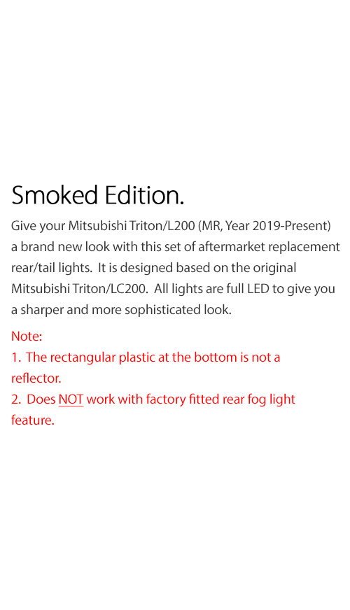 RLMT06 Mitsubishi Triton L200 Strada Fiat Fullback MR 5th Generation Gen Series GLX GLS GLX+ Blackline Exceed Barbarian Warrior Titan Challenger 2019 2020 2021 2022 Styled Three LED Tail Rear Lamp Lights For Car Autotunez Tunez Taillights Rear Light OEM Aftermarket Pair Set Turn Signal Sequential Indicators OEM Manufacturer Premier Series 1-Year 12-month Warranty Land Rover Style Look