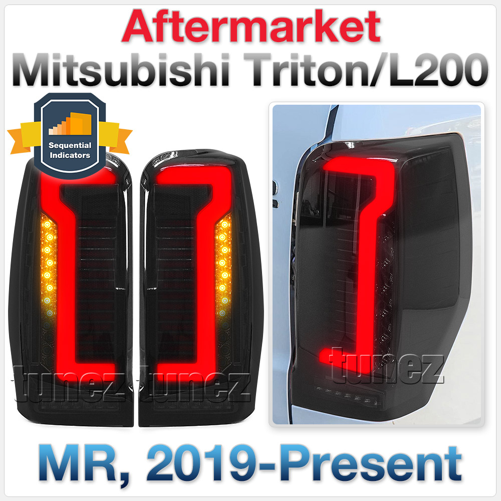 RLMT06 Mitsubishi Triton L200 Strada Fiat Fullback MR 5th Generation Gen Series GLX GLS GLX+ Blackline Exceed Barbarian Warrior Titan Challenger 2019 2020 2021 2022 Styled Three LED Tail Rear Lamp Lights For Car Autotunez Tunez Taillights Rear Light OEM Aftermarket Pair Set Turn Signal Sequential Indicators OEM Manufacturer Premier Series 1-Year 12-month Warranty Land Rover Style Look