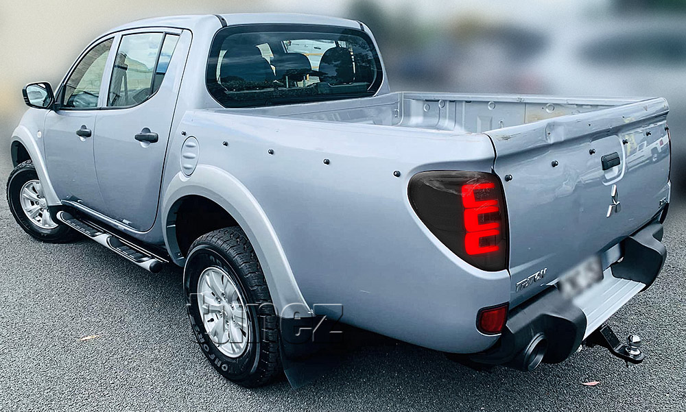 RLMT07 Mitsubishi Triton L200 ML MN Pre Post Facelift GLX GLX-R GLS9 Exceed 2006 2007 2008 2009 2010 2011 2012 2013 2014 2015 Smoke Smoked Edition Styled Three LED Tail Rear Lamp Lights For Car Autotunez Tunez Taillights Rear Light OEM Aftermarket Pair Set Turn Signal Sequential Indicators OEM Manufacturer Premier Series 1-Year 12-month Warranty Style Look Durable ABS Plastic 