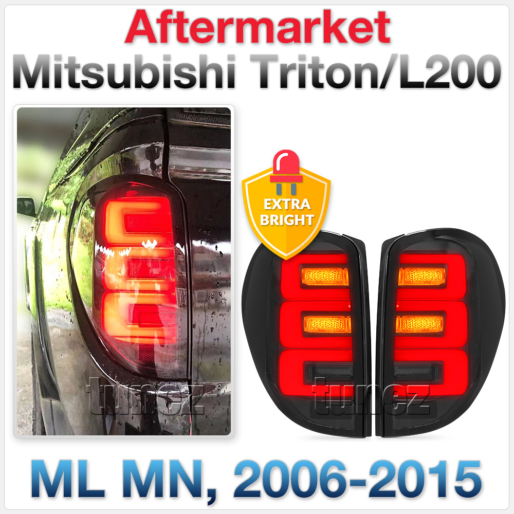 RLMT07 Mitsubishi Triton L200 ML MN Pre Post Facelift GLX GLX-R GLS9 Exceed 2006 2007 2008 2009 2010 2011 2012 2013 2014 2015 Smoke Smoked Edition Styled Three LED Tail Rear Lamp Lights For Car Autotunez Tunez Taillights Rear Light OEM Aftermarket Pair Set Turn Signal Sequential Indicators OEM Manufacturer Premier Series 1-Year 12-month Warranty Style Look Durable ABS Plastic 