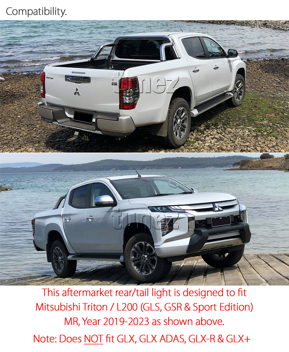 RLMT09 RLMT09L Mitsubishi L200 Triton MR 2019 2020 2021 2022 2023 Barbarian DI-D CR Warrior Trojan GLX GLX-R GLS GSR Exceed Truck Ute E11 E-Mark EMark OEM 3 Three Bulb Globe Included High Spec LED Tail Rear Lamp Light For Car Autotunez Tunez Taillights Aftermarket Left Right Pair Set