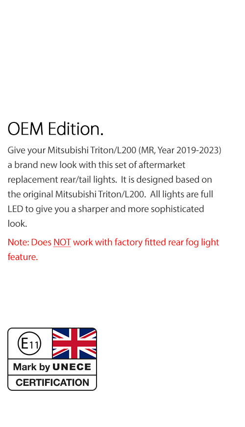 RLMT09 RLMT09L Mitsubishi L200 Triton MR 2019 2020 2021 2022 2023 Barbarian DI-D CR Warrior Trojan GLX GLX-R GLS GSR Exceed Truck Ute E11 E-Mark EMark OEM 3 Three Bulb Globe Included High Spec LED Tail Rear Lamp Light For Car Autotunez Tunez Taillights Aftermarket Left Right Pair Set