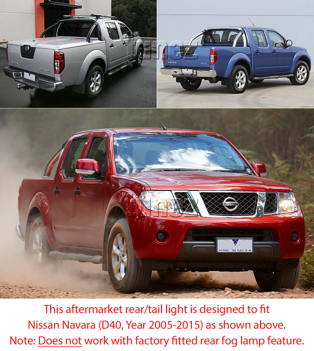RLNV02P Nissan Navara D40 Series ST ST-X ST-X 550 Outlaw Titanium dCi Visia Acenta Tekna 2005 2006 2007 2008 2009 2010 2011 2012 2013 2014 2015 Replacement OEM Standard Original Replace A Pair Set Left Right Side LH RH Lamp ABS Front Back Rear Tail Light Tail Lamp Head Light Headlight Taillights UK United Kingdom USA Australia Europe Set Kit For Car Aftermarket