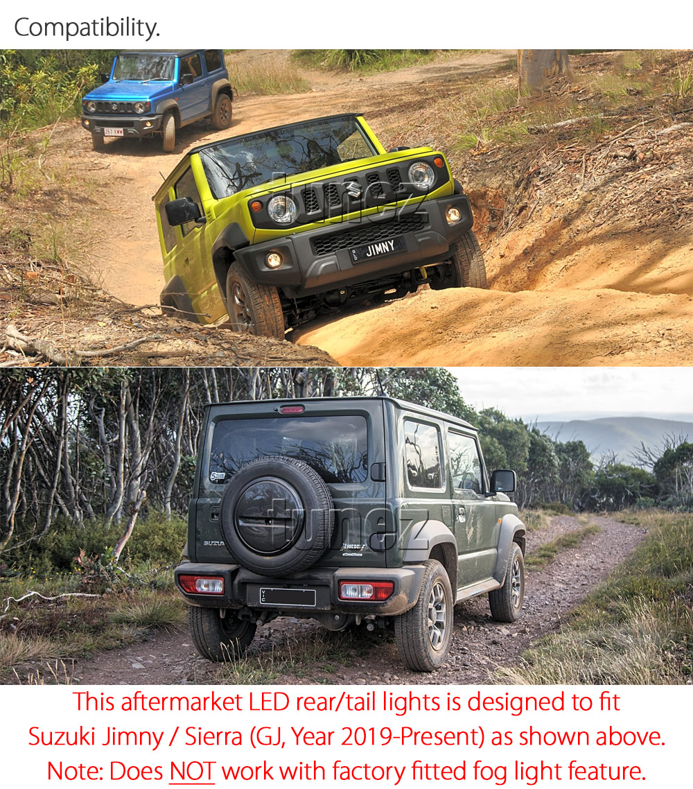 RLSJY01 Suzuki Jimny Sierra JB64W JB74W GJ Series Year 2019 2020 2021 OEM Smoke Smoked Edition LED Replacement Standard Original Replace A Pair Left Right Side Lamp ABS Plastic Back Rear Tail Light Tail Lamp Taillights Sequential Turn Signal Indicators UK United Kingdom USA Australia Europe Set Kit For Truck Pickup Car Aftermarket