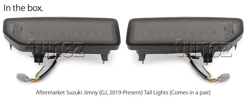 RLSJY01 Suzuki Jimny Sierra JB64W JB74W GJ Series Year 2019 2020 2021 OEM Smoke Smoked Edition LED Replacement Standard Original Replace A Pair Left Right Side Lamp ABS Plastic Back Rear Tail Light Tail Lamp Taillights Sequential Turn Signal Indicators UK United Kingdom USA Australia Europe Set Kit For Truck Pickup Car Aftermarket