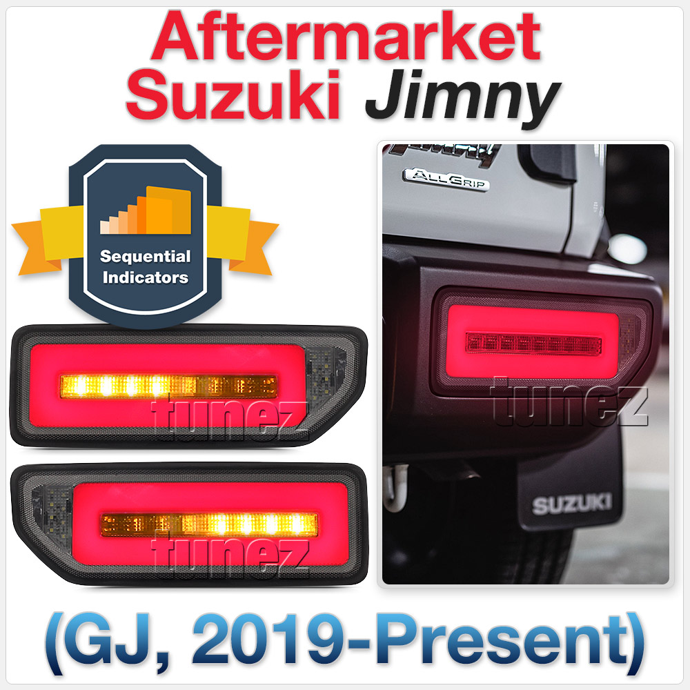 RLSJY01 Suzuki Jimny Sierra JB64W JB74W GJ Series Year 2019 2020 2021 OEM Smoke Smoked Edition LED Replacement Standard Original Replace A Pair Left Right Side Lamp ABS Plastic Back Rear Tail Light Tail Lamp Taillights Sequential Turn Signal Indicators UK United Kingdom USA Australia Europe Set Kit For Truck Pickup Car Aftermarket