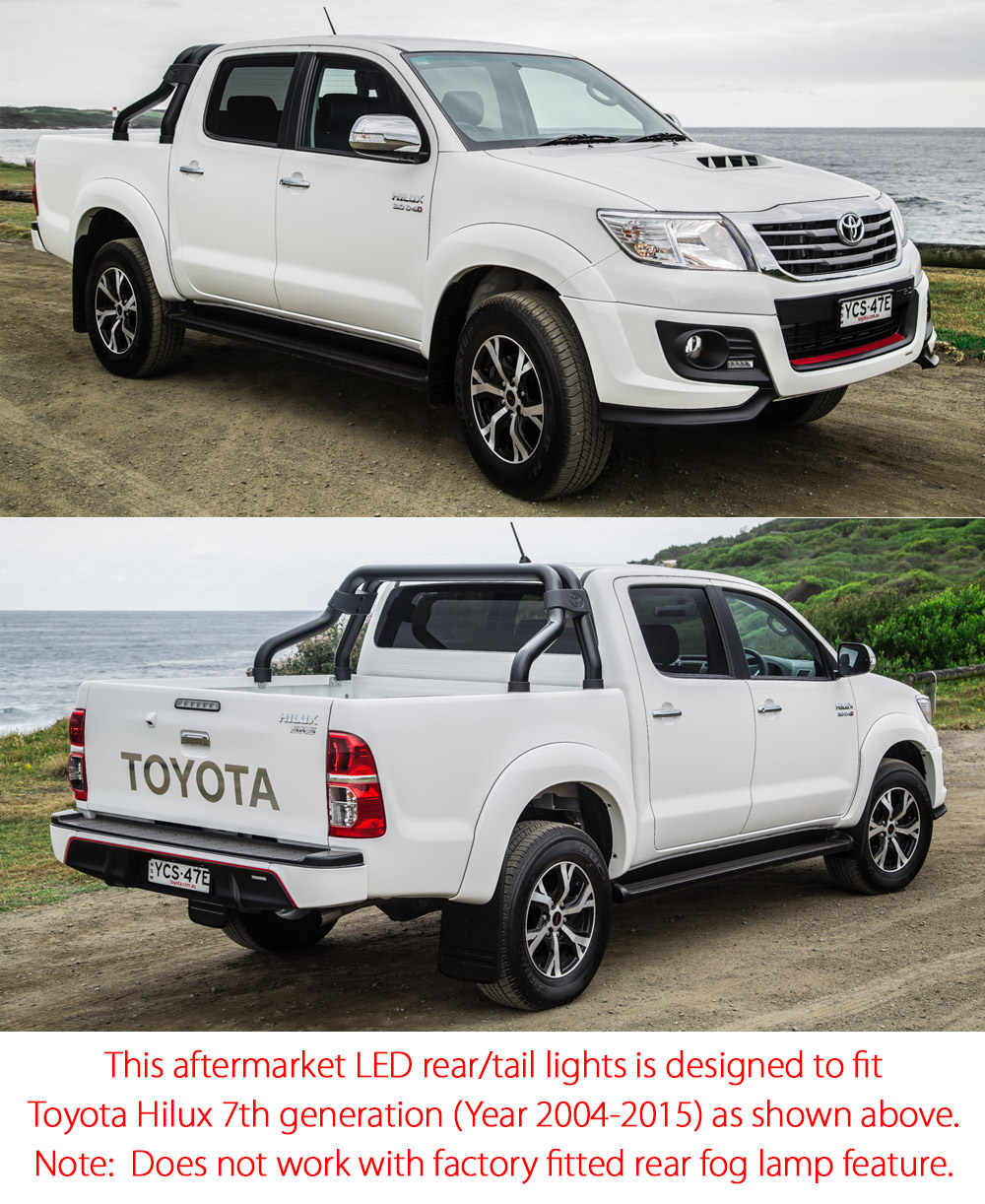 RLTH01 Toyota Hilux 7th Generation Gen 2004 2005 2006 2007 2008 2009 2010 2011 2012 2013 2014 2015 SR SR5 Workmate Invincible Icon Active SR SR5 Workmate Smoked Transparent LED Smoked LED COB Tail Rear Lamp Lights For Car Smoke AT Taillights Rear Lamp Light Aftermarket Pair