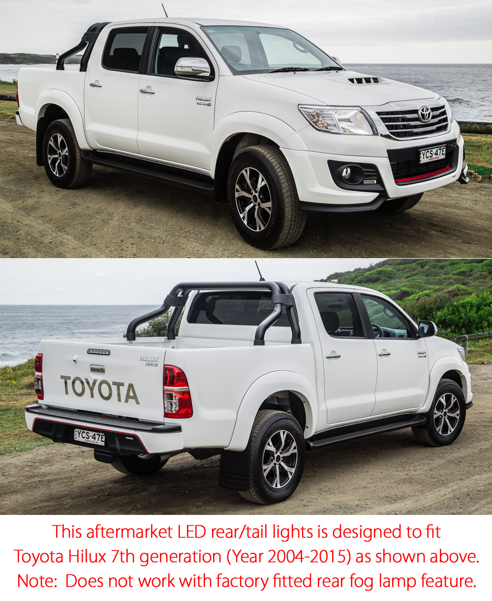RLTH06 Toyota Hilux 7th Generation Gen 2004 2005 2006 2007 2008 2009 2010 2011 2012 2013 2014 2015 SR SR5 Workmate Invincible Icon Active SR SR5 Workmate Smoked Transparent LED Smoked LED COB Tail Rear Lamp Sequential Turn Signal Lights For Car Smoke AT Taillights Rear Lamp Light Aftermarket Pair