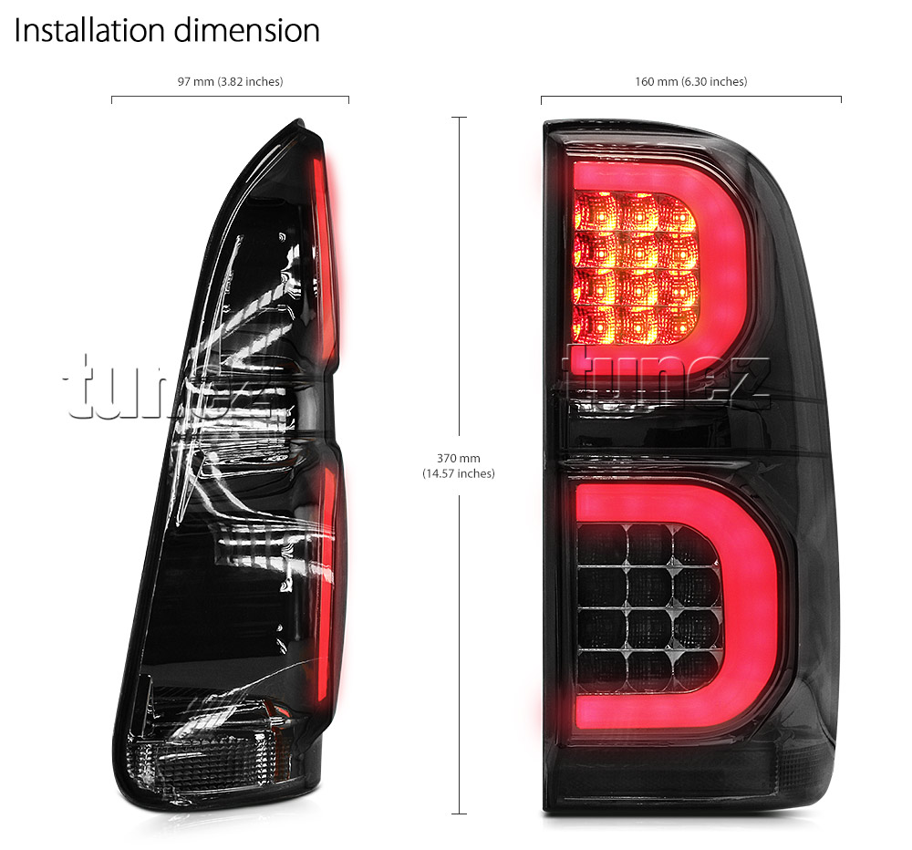 RLTH01 Toyota Hilux 7th Generation Gen 2004 2005 2006 2007 2008 2009 2010 2011 2012 2013 2014 2015 SR SR5 Workmate Invincible Icon Active SR SR5 Workmate Smoked Transparent LED Smoked LED COB Tail Rear Lamp Lights For Car Smoke AT Taillights Rear Lamp Light Aftermarket Pair