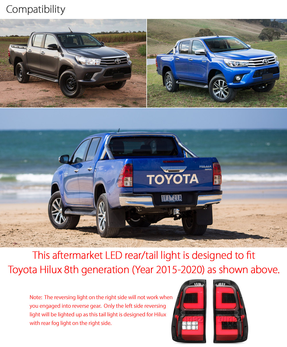 NEW Smoked LED Tail Rear Lamp Lights For Toyota Hilux 2016 2017 2018