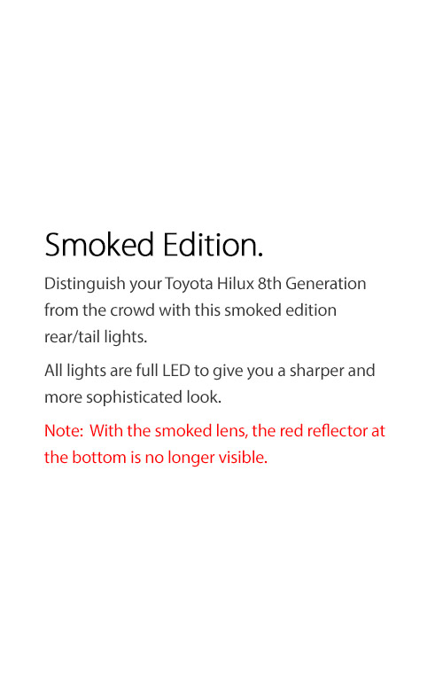 THL06 Aftermarket Toyota Hilux GUN GUN1 AN120 AN130 8th Generation Gen 2015 2016 2017 2018 2019 2020 2021 SR SR5 Workmate Rugged X Rogue Hi-Rider Active Icon Invincible Smoked Brake Full LED Sequential Turn Signal Motion Tail Rear Lamp Lights For Car Truck Smoke Autotunez Tunez Taillights Rear Lamp Light Aftermarket Pair Set OEM Reversing Compatible 
