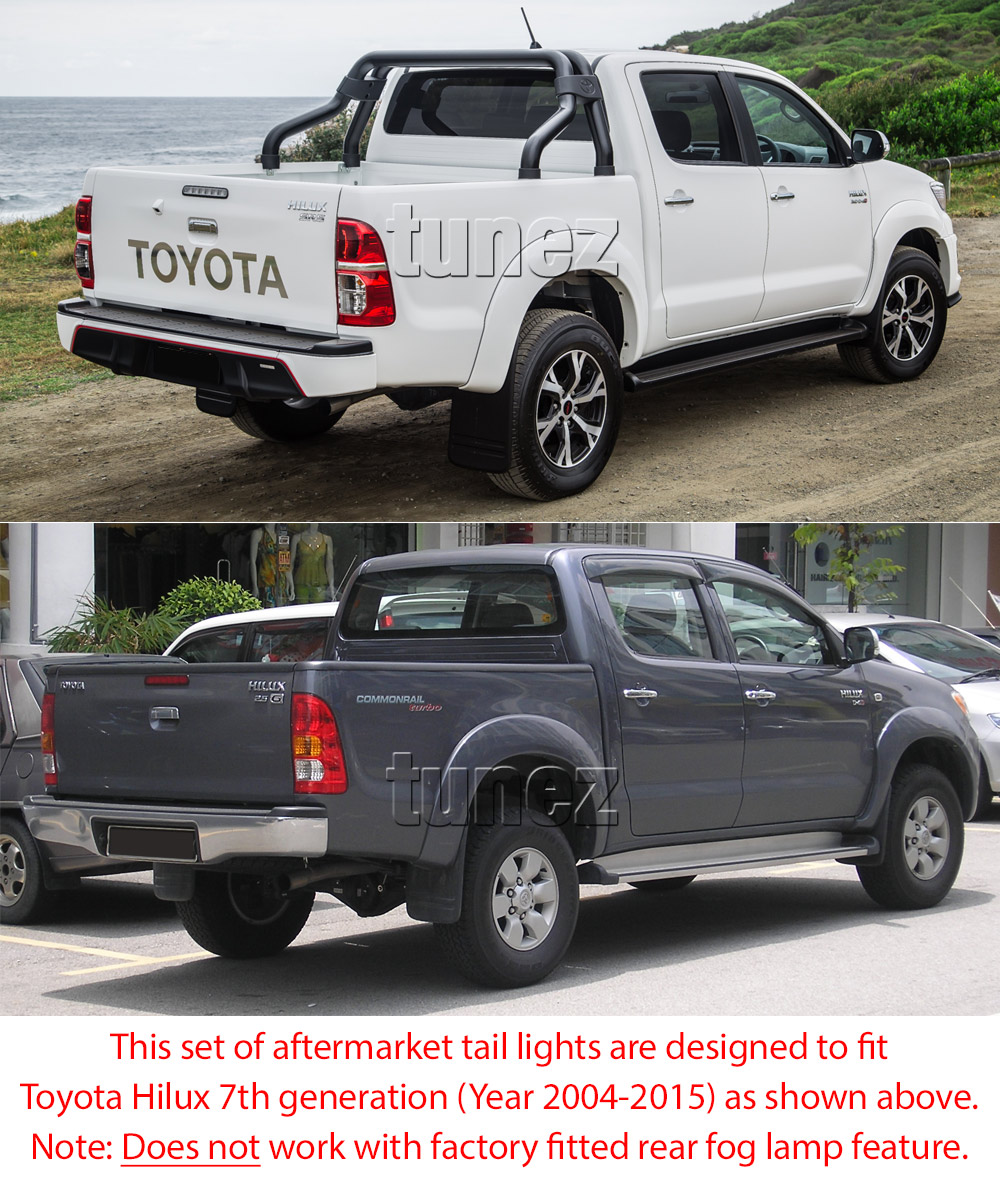 RLTH05 Aftermarket Toyota Hilux 7th Generation Gen AN10 AN20 AN30 2004 2005 2006 2007 2008 2009 2010 2011 2012 2013 2014 2015 SR SR5 Workmate Invincible Icon Active Facelift Facelifted Transparent Original Replacement OEM Rear Lamp ABS Replace Tail Lights Tail Lamps Taillights Pair Set Left Hand Side Right Hand Side LHS RHS Tunez Tunezmart