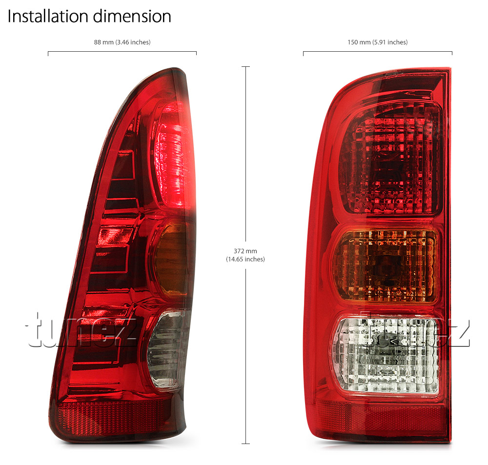 RLTH05 Aftermarket Toyota Hilux 7th Generation Gen AN10 AN20 AN30 2004 2005 2006 2007 2008 2009 2010 2011 2012 2013 2014 2015 SR SR5 Workmate Invincible Icon Active Facelift Facelifted Transparent Original Replacement OEM Rear Lamp ABS Replace Tail Lights Tail Lamps Taillights Pair Set Left Hand Side Right Hand Side LHS RHS Tunez Tunezmart