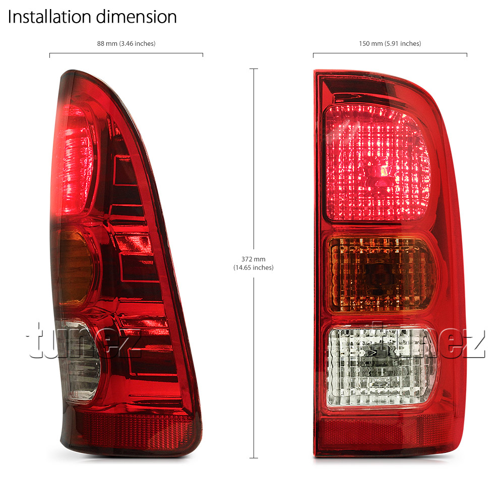 RLTH05 Aftermarket Toyota Hilux 7th Generation Gen AN10 AN20 AN30 2004 2005 2006 2007 2008 2009 2010 2011 2012 2013 2014 2015 SR SR5 Workmate Invincible Icon Active Facelift Facelifted Transparent Original Replacement OEM Rear Lamp ABS Replace Tail Lights Tail Lamps Taillights Pair Set Left Hand Side Right Hand Side LHS RHS Tunez Tunezmart