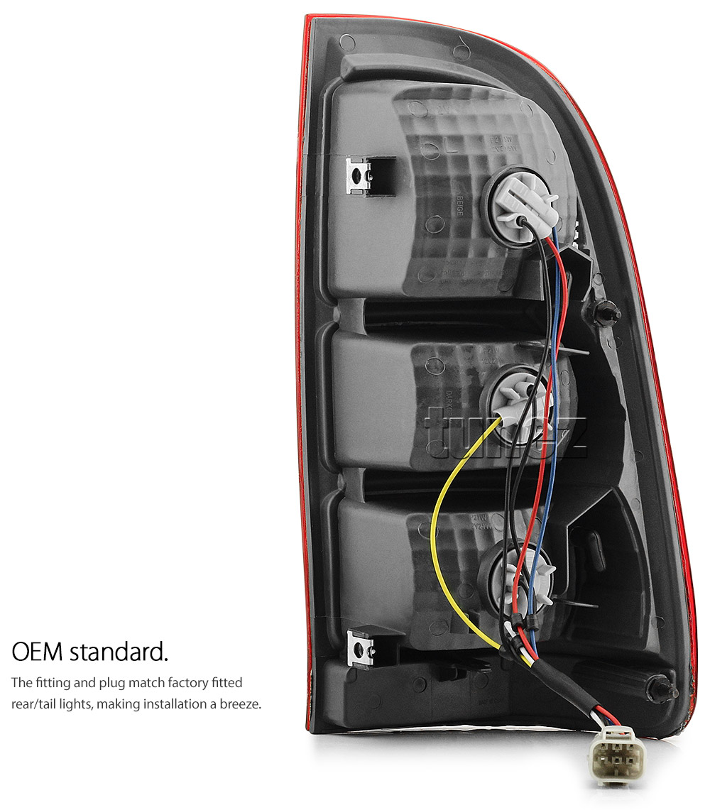 RLTH05 Aftermarket Toyota Hilux 7th Generation Gen AN10 AN20 AN30 2004 2005 2006 2007 2008 2009 2010 2011 2012 2013 2014 2015 SR SR5 Workmate Invincible Icon Active Facelift Facelifted Transparent Original Replacement OEM Rear Lamp ABS Replace Tail Lights Tail Lamps Taillights Pair Set Left Hand Side Right Hand Side LHS RHS Tunez Tunezmart