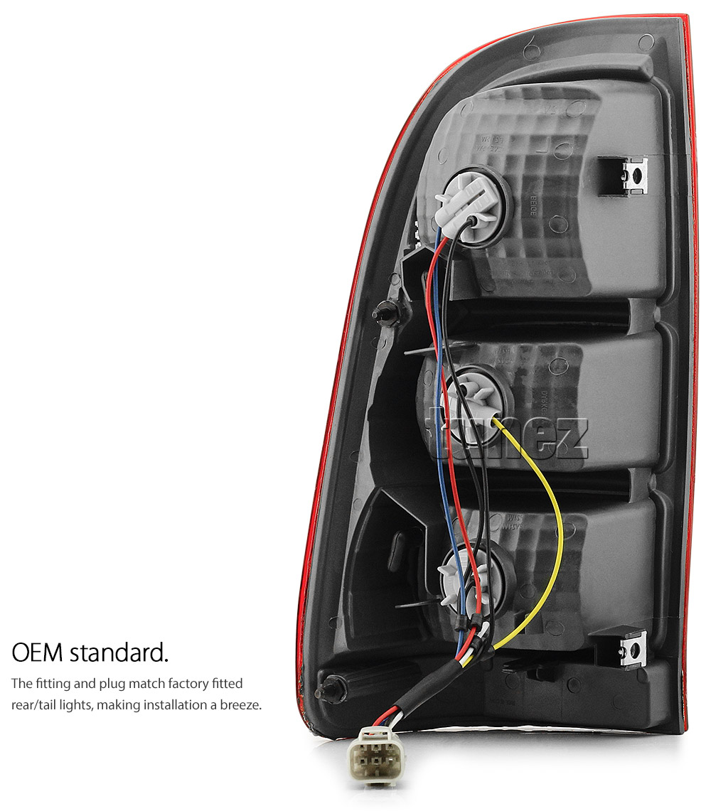 RLTH05 Aftermarket Toyota Hilux 7th Generation Gen AN10 AN20 AN30 2004 2005 2006 2007 2008 2009 2010 2011 2012 2013 2014 2015 SR SR5 Workmate Invincible Icon Active Facelift Facelifted Transparent Original Replacement OEM Rear Lamp ABS Replace Tail Lights Tail Lamps Taillights Pair Set Left Hand Side Right Hand Side LHS RHS Tunez Tunezmart