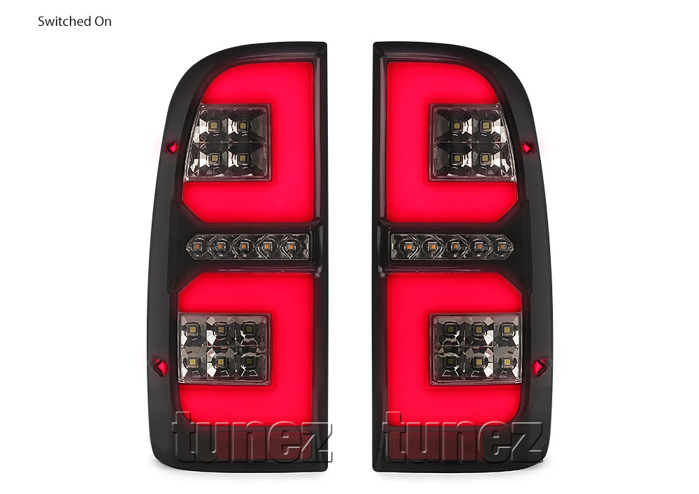 RLTH06 Toyota Hilux 7th Generation Gen 2004 2005 2006 2007 2008 2009 2010 2011 2012 2013 2014 2015 SR SR5 Workmate Invincible Icon Active SR SR5 Workmate Smoked Transparent LED Smoked LED COB Tail Rear Lamp Sequential Turn Signal Lights For Car Smoke AT Taillights Rear Lamp Light Aftermarket Pair