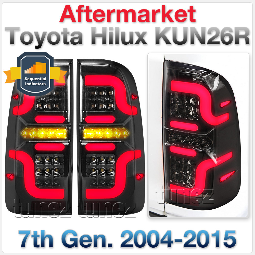 RLTH07 Toyota Hilux 7th Generation Gen 2004 2005 2006 2007 2008 2009 2010 2011 2012 2013 2014 2015 SR SR5 Workmate Invincible Icon Active SR SR5 Workmate Smoked Transparent LED Smoked LED COB Tail Rear Lamp Sequential Turn Signal Lights For Car Smoke AT Taillights Rear Lamp Light Aftermarket Pair