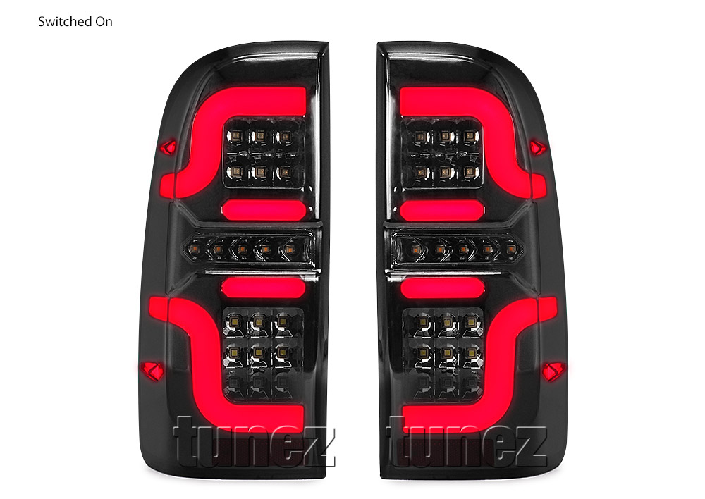 RLTH07 Toyota Hilux 7th Generation Gen 2004 2005 2006 2007 2008 2009 2010 2011 2012 2013 2014 2015 SR SR5 Workmate Invincible Icon Active SR SR5 Workmate Smoked Transparent LED Smoked LED COB Tail Rear Lamp Sequential Turn Signal Lights For Car Smoke AT Taillights Rear Lamp Light Aftermarket Pair