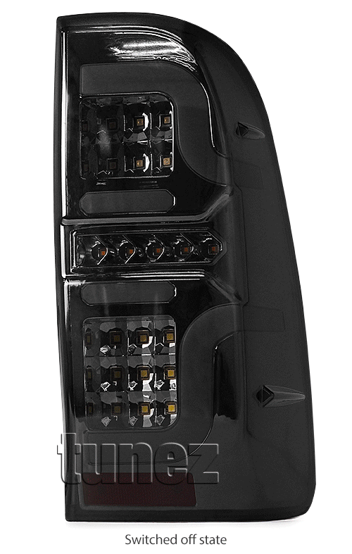 RLTH07 Toyota Hilux 7th Generation Gen 2004 2005 2006 2007 2008 2009 2010 2011 2012 2013 2014 2015 SR SR5 Workmate Invincible Icon Active SR SR5 Workmate Smoked Transparent LED Smoked LED COB Tail Rear Lamp Sequential Turn Signal Lights For Car Smoke AT Taillights Rear Lamp Light Aftermarket Pair