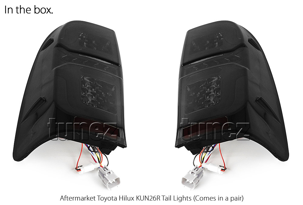 RLTH07 Toyota Hilux 7th Generation Gen 2004 2005 2006 2007 2008 2009 2010 2011 2012 2013 2014 2015 SR SR5 Workmate Invincible Icon Active SR SR5 Workmate Smoked Transparent LED Smoked LED COB Tail Rear Lamp Sequential Turn Signal Lights For Car Smoke AT Taillights Rear Lamp Light Aftermarket Pair