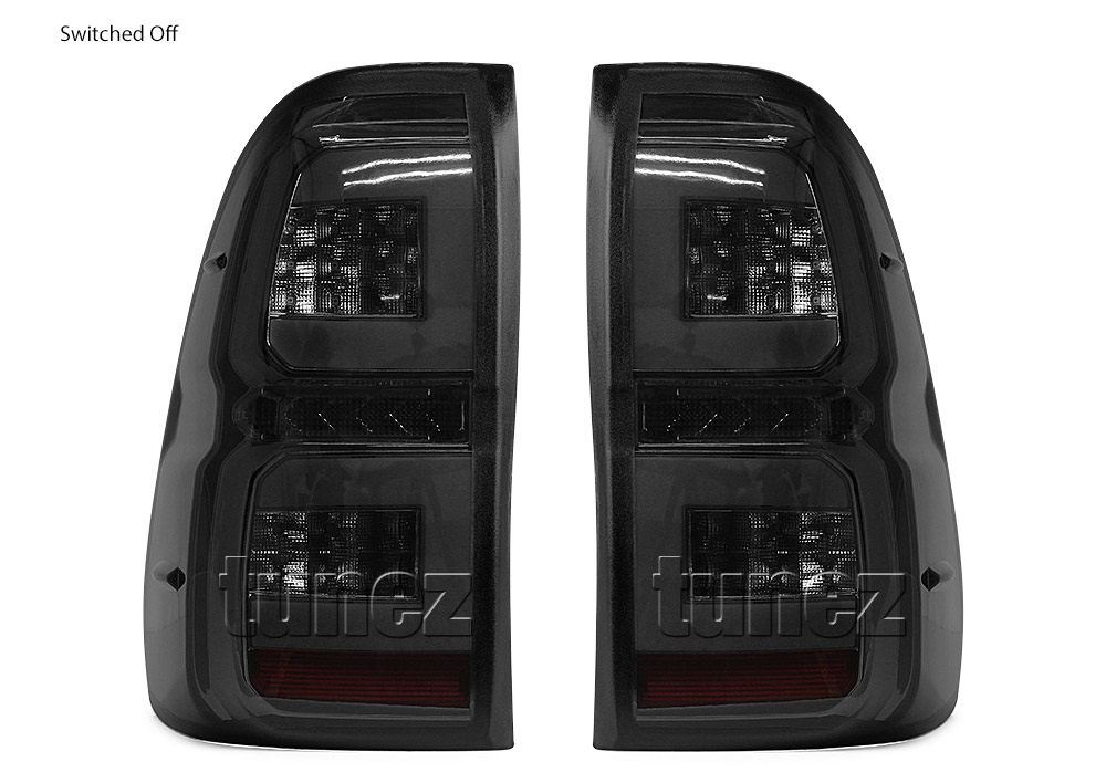 RLTH02 Aftermarket Toyota Hilux GUN GUN1 AN120 AN130 8th Generation Gen 2015 2016 2017 2018 2019 2020 SR SR5 Workmate Rugged X Rogue Hi-Rider Active Icon Invincible Smoked Brake Full LED Sequential Turn Signal Motion Tail Rear Lamp Lights For Car Truck Smoke Autotunez Tunez Taillights Rear Lamp Light Aftermarket Pair Set OEM Reversing Compatible 