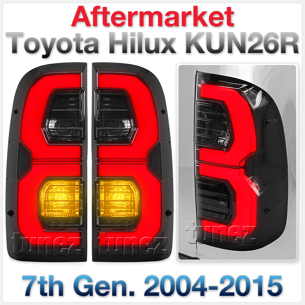 RLTH09 Toyota Hilux 7th Generation Gen 2004 2005 2006 2007 2008 2009 2010 2011 2012 2013 2014 2015 SR SR5 Workmate Invincible Icon Active SR SR5 Workmate Smoked Transparent LED Smoked LED COB Tail Rear Lamp Sequential Turn Signal Lights For Car Smoke AT Taillights Rear Lamp Light Aftermarket Pair