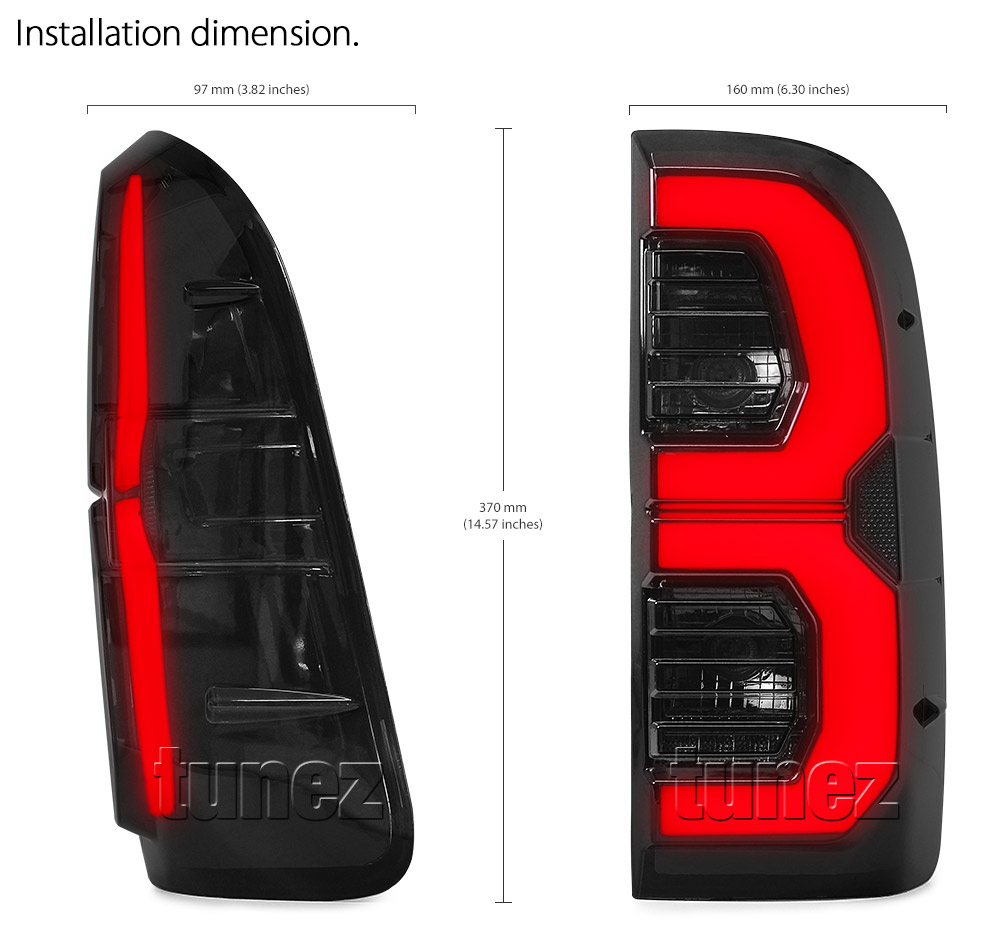 RLTH09 Toyota Hilux 7th Generation Gen 2004 2005 2006 2007 2008 2009 2010 2011 2012 2013 2014 2015 SR SR5 Workmate Invincible Icon Active SR SR5 Workmate Smoked Transparent LED Smoked LED COB Tail Rear Lamp Sequential Turn Signal Lights For Car Smoke AT Taillights Rear Lamp Light Aftermarket Pair