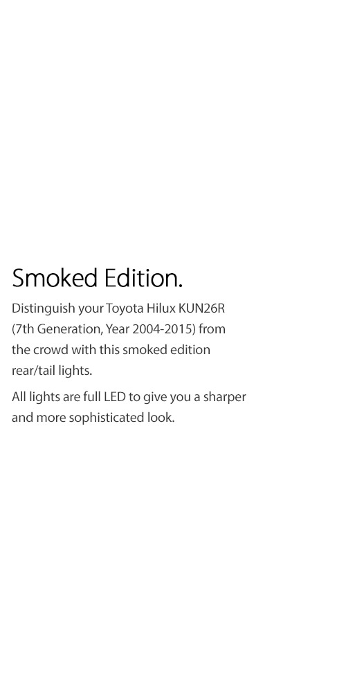 RLTH09 Toyota Hilux 7th Generation Gen 2004 2005 2006 2007 2008 2009 2010 2011 2012 2013 2014 2015 SR SR5 Workmate Invincible Icon Active SR SR5 Workmate Smoked Transparent LED Smoked LED COB Tail Rear Lamp Sequential Turn Signal Lights For Car Smoke AT Taillights Rear Lamp Light Aftermarket Pair