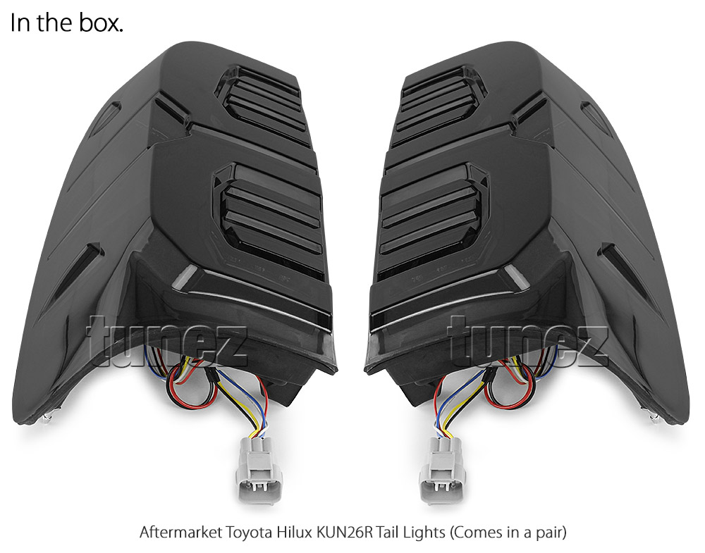 RLTH09 Toyota Hilux 7th Generation Gen 2004 2005 2006 2007 2008 2009 2010 2011 2012 2013 2014 2015 SR SR5 Workmate Invincible Icon Active SR SR5 Workmate Smoked Transparent LED Smoked LED COB Tail Rear Lamp Sequential Turn Signal Lights For Car Smoke AT Taillights Rear Lamp Light Aftermarket Pair