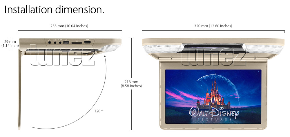 RMM07 New Roof Mounted Grey Beige Black USB Thumb Drive SD Card CD DVD Player 11.6-inch Monitor Screen 3.5mm Headphone Jack HDMI AV-In AV-Out Port 32-bit Games Free 2 Pairs IR Wireless Headphones Universal Car FM Transmitter System Australia UK Europe USA High Resolution Full High Definition FHD HD 720p 1080p MKV AVI RMVB MP4 MP3