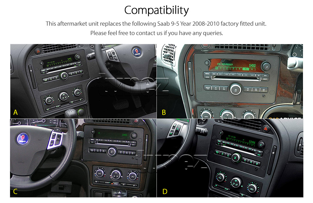 SAAB08DVD SAAB 9-5 95 Year 2008 2009 2010 7-inch Double-DIN car DVD CD USB SD Card player radio stereo head unit details Aftermarket RMVB MP3 MP4 AVI MKV 1080p External Bluetooth Microphone UK Europe Australia USA Fascia Facia Kit Panel Trim ISO Wiring Harness Free Reversing Camera Full High Definition FHD 3.5mm AUX-in Plug and Play Installation Dimension tunez tunezmart Patch Lead Steering Wheel Control Compatible SWC CTSSA001.2 Connects2