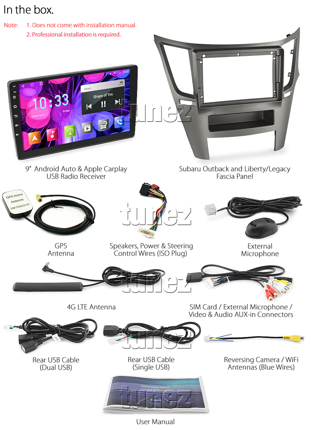 SBK01AND GPS Aftermarket Subaru Outback 4th Forth Liberty Legacy 5th Fitfh Generation Gen BM BR Year 2009 2010 2011 2012 2013 2014 large 9-inch 9' touchscreen Universal Double DIN Latest Australia UK European USA Original CarPlay Android Auto 10 Car USB player radio stereo 4G LTE WiFi head unit details Aftermarket External and Internal Microphone Bluetooth Europe Sat Nav Navi Plug and Play ISO Plug Wiring Harness Matching Fascia Kit Facia Free Reversing Camera Album Art ID3 Tag RMVB MP3 MP4 AVI MKV Full High Definition FHD MyLink My Link 1080p DAB+ Digital Radio DAB + Connects2 CTSIZ001.2