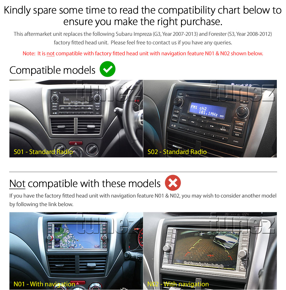 SBR17CP SBR17 Licensed Apple CarPlay Android Auto GPS Subaru Impreza 3rd Third Generation Gen GE GH GR GV G3 Year 2007 2008 2009 2010 2011 2012 2013 Forester S3 SH Super Large 9-inch 9