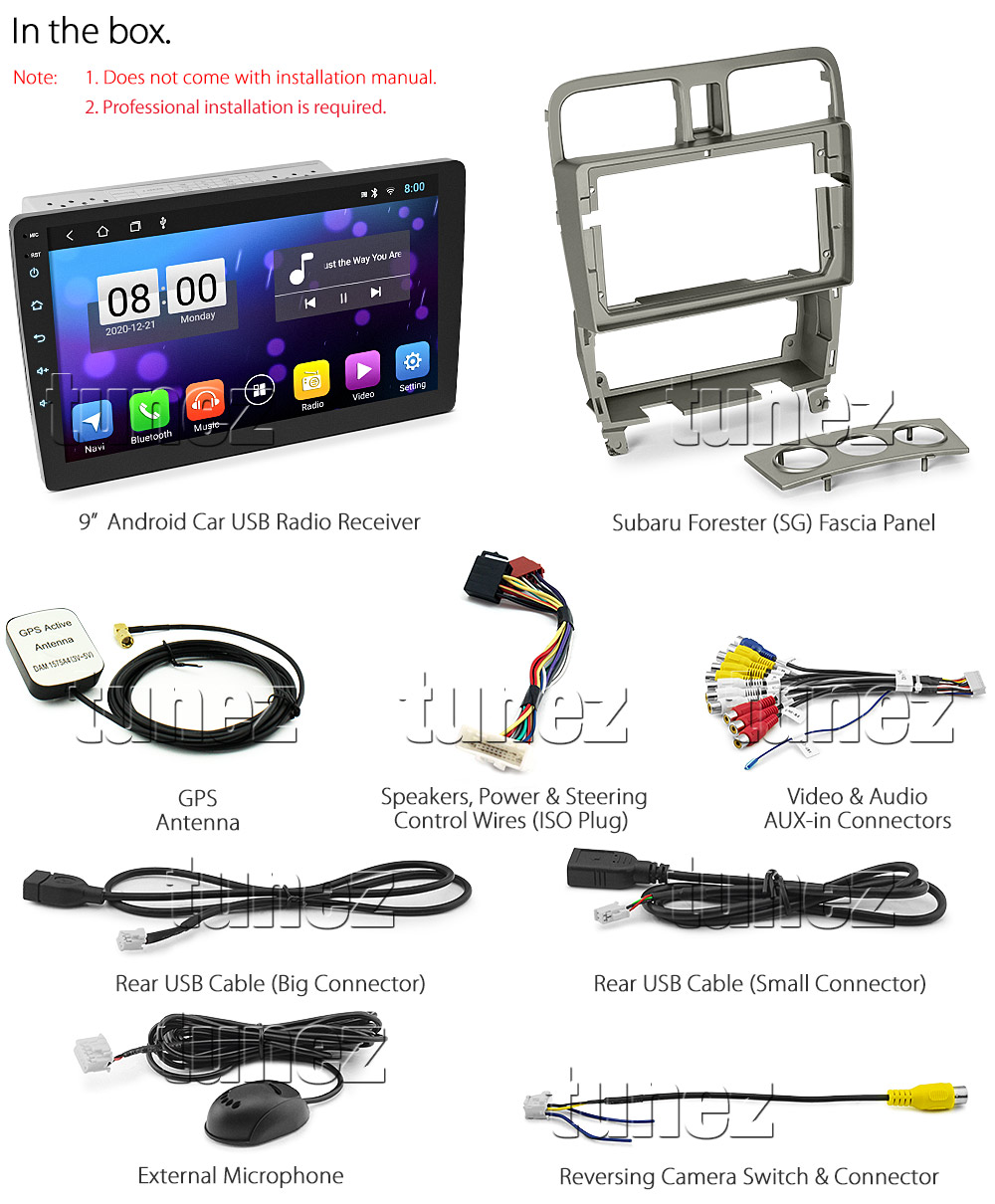 SBR19AND GPS Aftermarket Subaru Forester SG Year 2003 2004 2005 2006 2007 2008 super large 9-inch 9' Touch Screen TFT Capacitive Double Din Latest Australia UK European USA Original Android 10 10 car USB Charger 1.5A Player Radio Stereo Head Unit Details Aftermarket External and Internal Microphone Bluetooth Europe Sat Nav Navi Plug and Play ISO Plug Wiring Harness Matching Fascia Kit Facia Free Reversing Camera Album Art ID3 Tag RMVB MP3 MP4 AVI MKV Full High Definition FHD AirPlay Air Play MirrorLink Mirror Link 1080p DAB+ Digital Radio DAB +