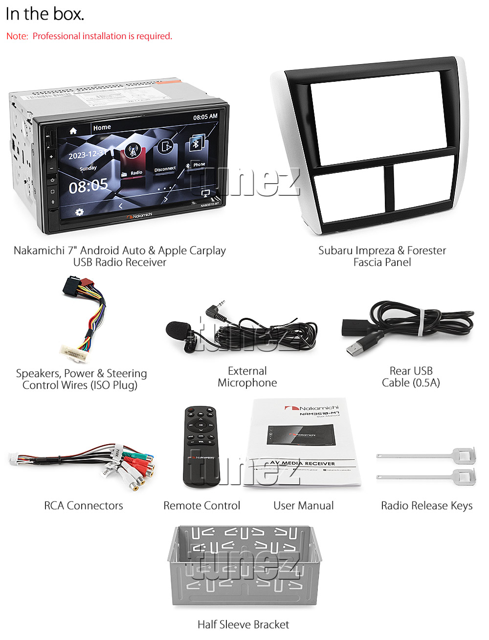 SBR20CP Aftermarket Subaru Impreza Forester Nakamichi NAM3510-M7 Licensed Apple CarPlay Android Auto GE, GH, GR, GV G3 SH S3 2007 2008 2009 2010 2011 2012 2013 7-inch Universal Double DIN Latest Australia UK European USA Original Car USB Charger 1.0A SD player radio stereo head unit details External and Internal Microphone Bluetooth Europe Sat Nav Navi Plug and Play ISO Plug Wiring Harness Fascia Kit Facia Free Reversing Camera Album Art ID3 Tag RMVB MP3 MP4 AVI MKV Full High Definition FHD 1080p DAB+ Digital Radio