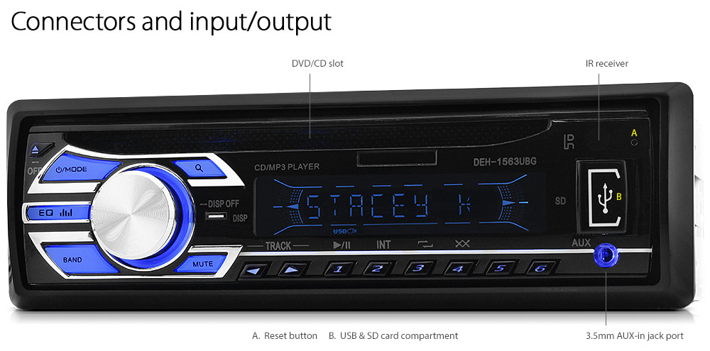 SD07CD Single DIN Universal DVD CD MP3 USB slot reader SD Card Port FM Radio Budget Value For Money Best On eBay Blue Illumination ID3 Tag 3.5mm AUX-In 4 X 52W 18-month warranty Quality Trust 