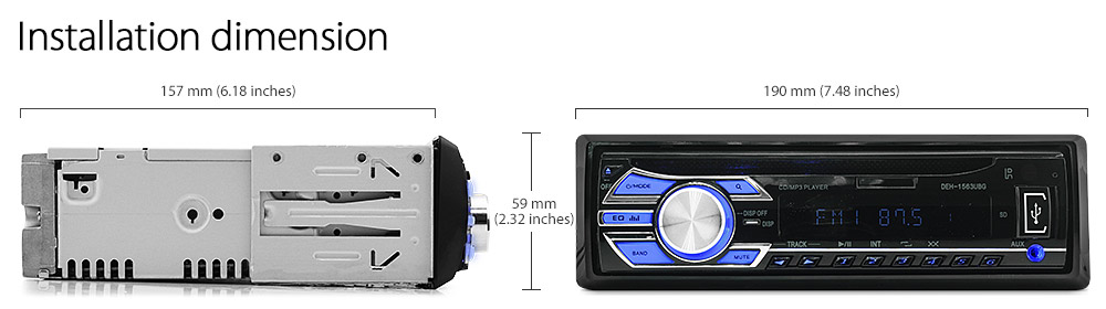 SD07CD Single DIN Universal DVD CD MP3 USB slot reader SD Card Port FM Radio Budget Value For Money Best On eBay Blue Illumination ID3 Tag 3.5mm AUX-In 4 X 52W 18-month warranty Quality Trust Dimension